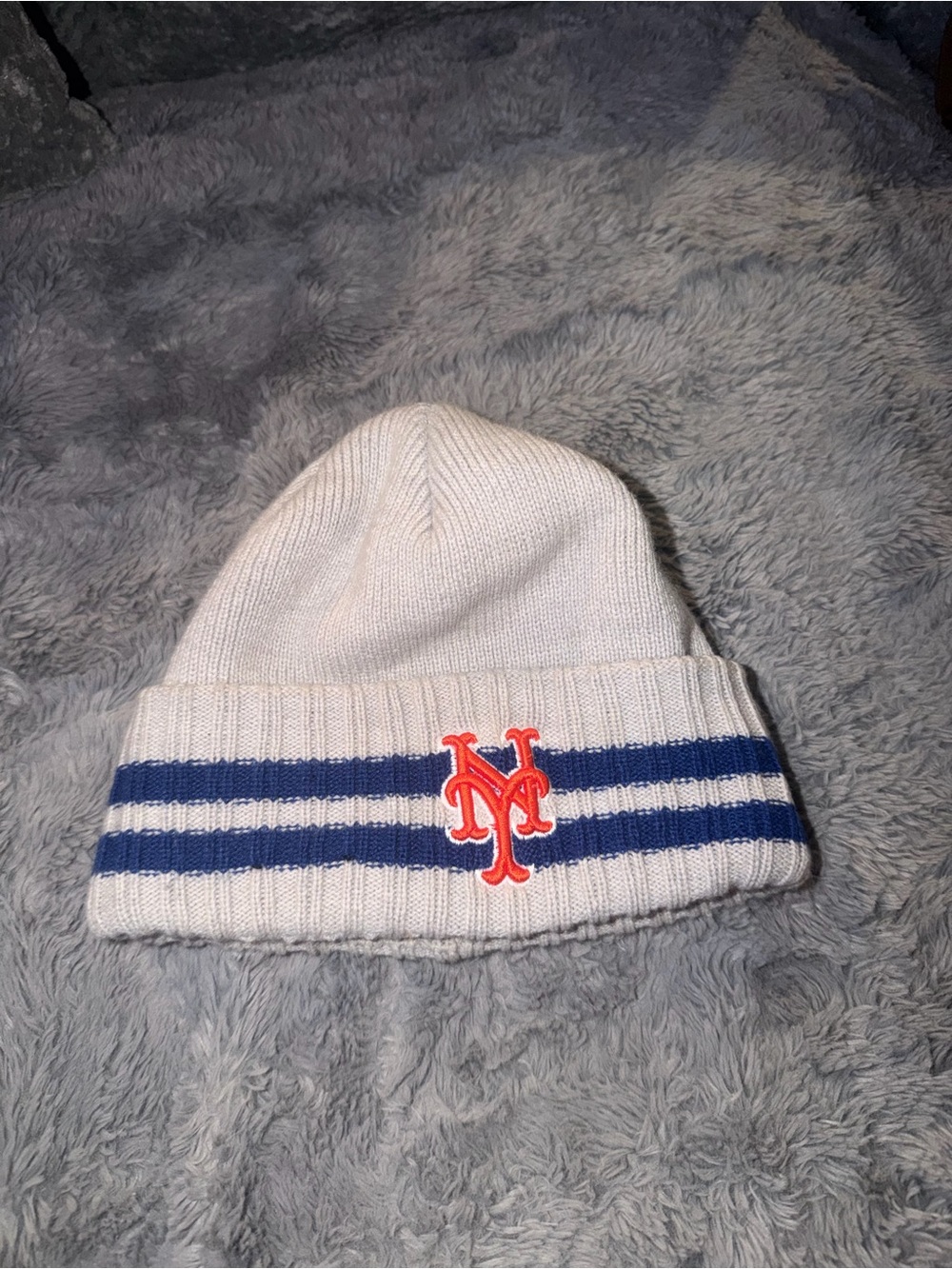 NY Mets grey Knit Beanie with Blue Stripes